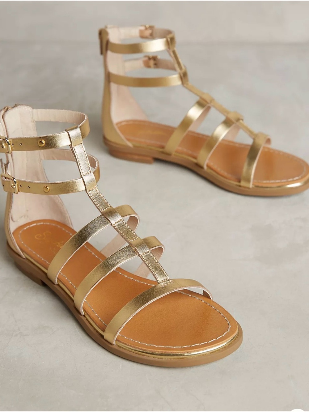 Seychelles Dalea Gold Gladiator Sandals Metallic Strappy Flat Sandals NEW size 6